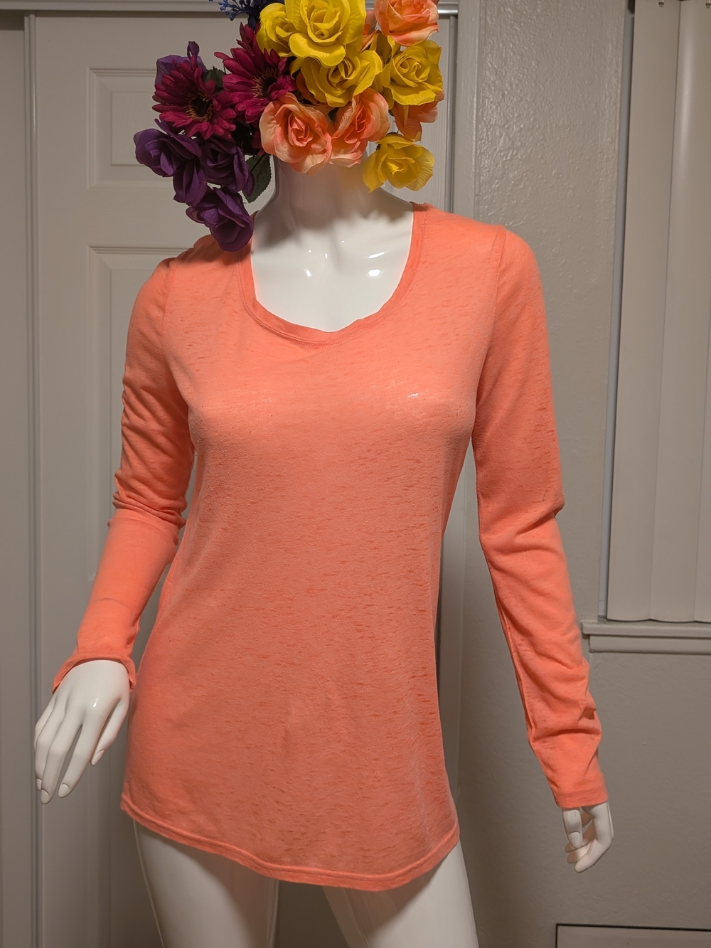 No Boundaries Women's Long Sleeve Scoop Neck Large (11-13) Coral And Top